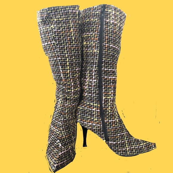 VTG Wild Rose Brand Plaid Calf High Boots Sz 7.5 - Picture 1 of 7